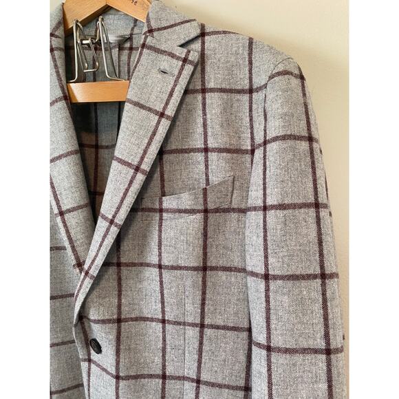 Luigi Bianchi Mantova Jacket Mens 50 R Blue Windowpane Wool Cashmere Sport Coat